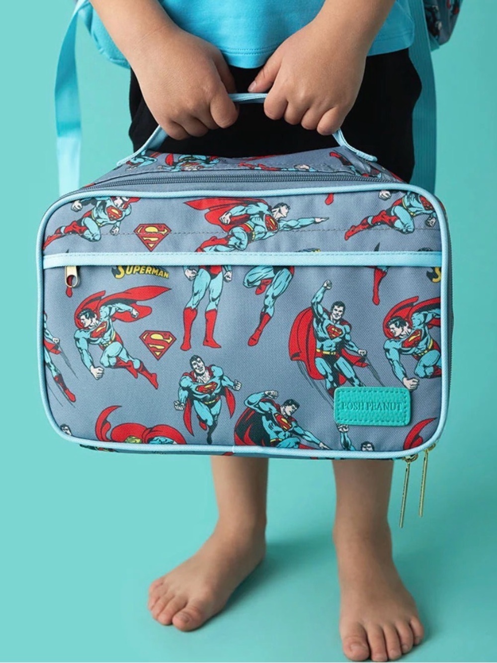 Posh Peanut Superman Lunch Bag - Light Blue with Red Accents
